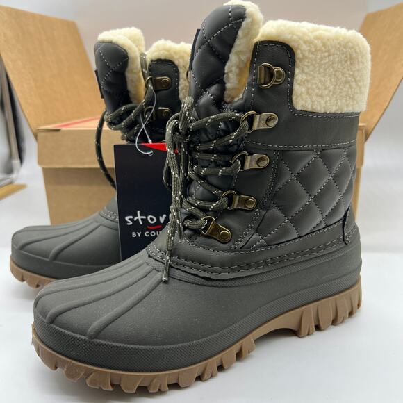 Cougar Waterproof Winter Boots Size 7Wide Green Olive Quilt Carlisle Lace Up - Picture 2 of 10